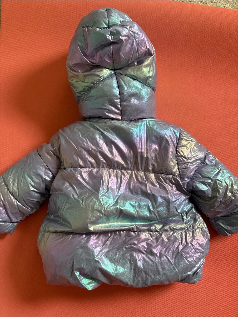 GAP Iridescent Hooded Puffer Jacket - Purple/Green Sheen